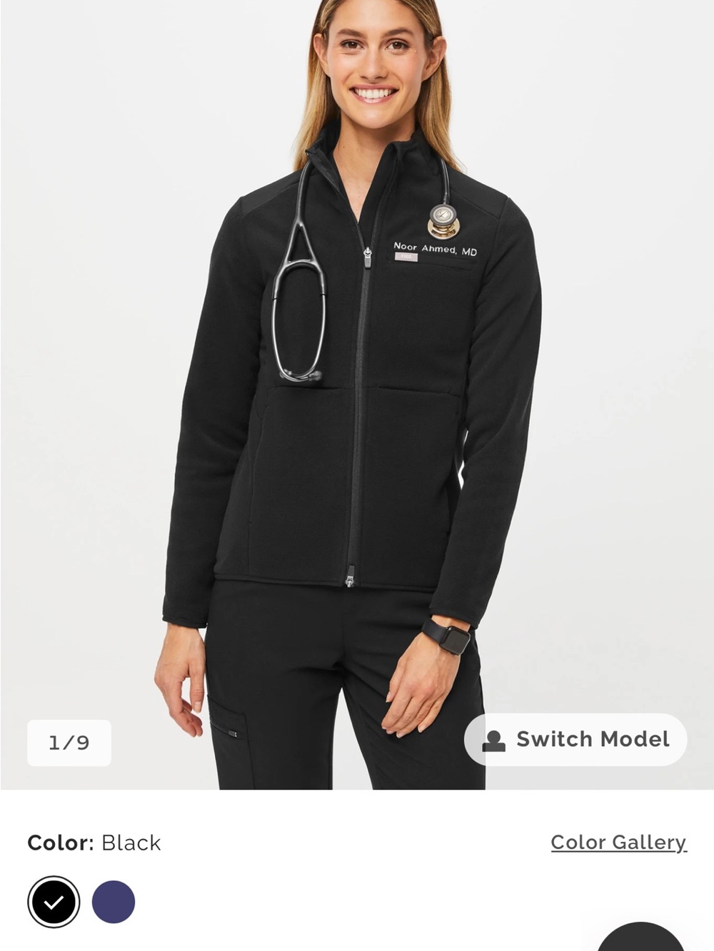 Figs Women's Black Utility Jacket - Full Zip Medical Fleece